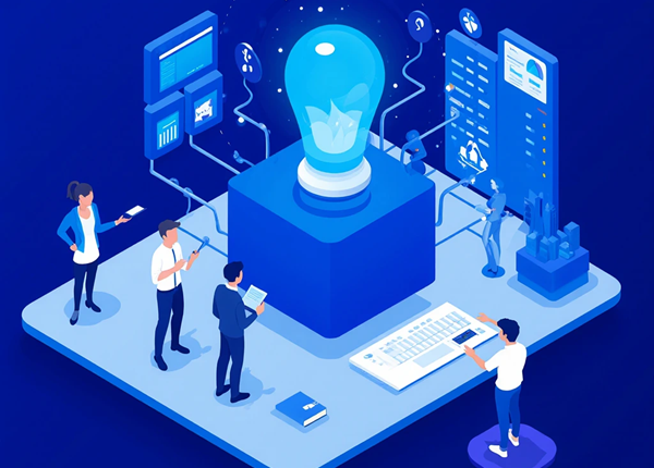 Small business owner reviewing AI automation ROI dashboard showing cost savings